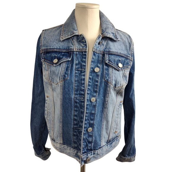 Abercrombie & Fitch Jacket Womens Small Blue Distressed Denim Trucker Button Up - Picture 1 of 15